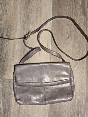 Gray HOBO leather foldover crossbody bag